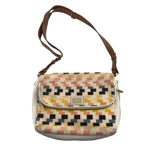 Fossil Canvas Crossbody Bag With Adjustable Strap & Geometric Pattern